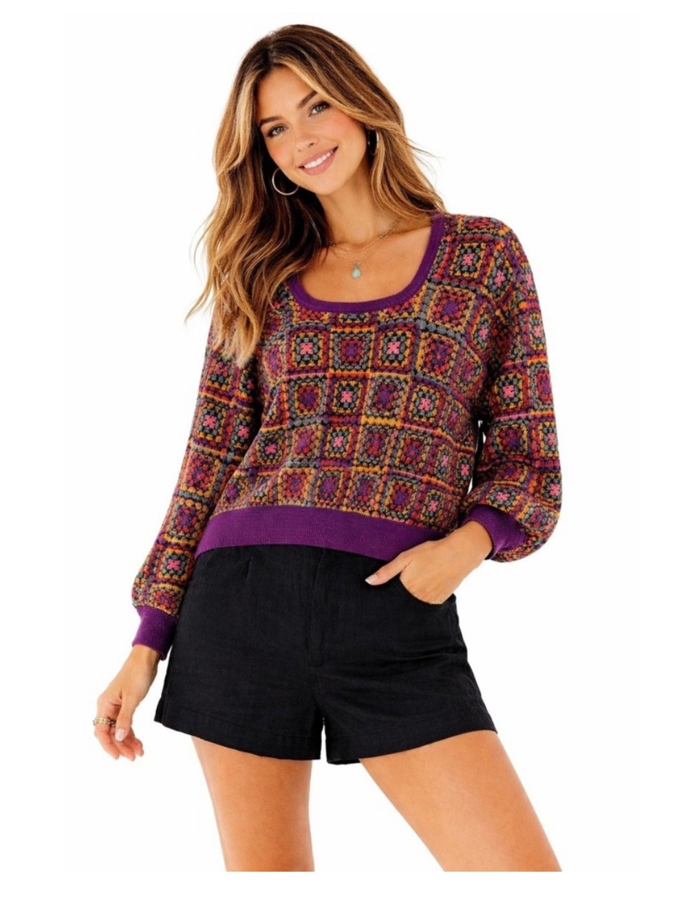 Anthropologie FARM Rio Geometric Knit Sweater Large